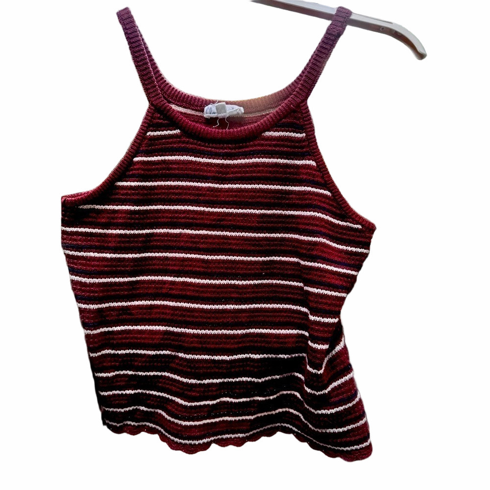 Cloud Chaser XL Striped crochet knit tank top scalloped bottom